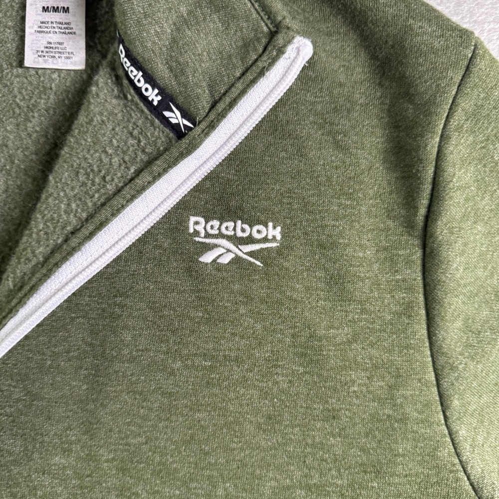 Reebok Quarter Zip Pullover Sweatshirt Olive Green Medium Mens Logo - Picture 3 of 10